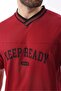 Burgundy V-Neck Printed Short Sleeve Overfit T-Shirt 7039 - 4