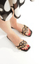 Women's Black Matte Pyramid Buckle Detail Slippers - 3