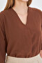 Women's Light Brown V-Neck Quarter Sleeve Blouse Arm-25Y001024 - 4