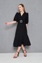 Women's Stretchy Black Fabric Double Breasted Collar Stone Belt Design Midi Evening Dress 3602 - 8