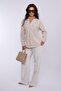 Beige Gingham Long Sleeve Women's Shirt Mg2386 - 4
