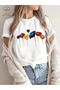 Flowers Printed Circle Neck Cotton Short Sleeve Women's and Children's Tshirt
