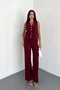 Women's Burgundy Buttoned Trousers Vest Bottom Top Set - 7