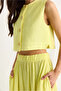 Women's Lemon Yellow Gold Buttoned Wrap Lined Vest & High Waist Flared Skirt Two-Piece Set - 4006 - 3