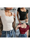 3-Piece Set Camisole Fabric Ribbed Chest Low-Cut Short-Sleeved Blouse, T-Shirt