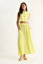 Women's Lemon Yellow Gold Buttoned Wrap Lined Vest & High Waist Flared Skirt Two-Piece Set - 4006 - 2