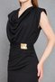 Women's Black Crepe Fabric Slit and Accessories Design Degaje Collar Draped Midi Dress 77130 - 2