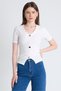 White V-Neck Button Detailed Short Sleeve T-Shirt 9205m