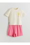 Lcw Kids Ecru Crew Neck Girls' Sleepwear Set with Shorts