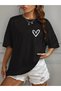 Women's Minimal Heart Printed Crew Neck T-Shirt Oversize Loose