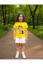 Girls' Crew Neck Little Girl and Cat Printed T-Shirt