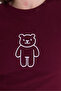 Burgundy Teddy Bear Embroidered Slim Fit Crop T-Shirt 2217 - 4