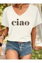 Women's V-Neck Leopard Ciao Printed T-Shirt Oversize Loose New Season