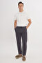 Men's Anthracite 100% Cotton Slim Fit Slim Fit Trousers with Tie Waist and Side Pockets - 2