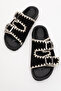 Dericlub Women's Drawstring Double Strap Casual Slippers Real Suede Leather Zy 7900 Black - 5