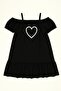 Girl's Heart Printed Cotton Black Dress - 2