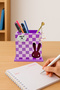 Wooden Desktop Pen Holder Cute Rabbit Patterned Purple - 1 Piece