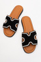 Dericlub Women's Stone Banded Slippers Real Suede Leather Zy 8126 Black - 5