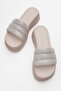 Women's Thick Stone Piping Slippers Beige - 5