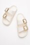 Women's Strappy Buckle Slippers Sandals Ecru - 5