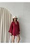 Burgundy 100% Cotton Linen Kimono Blouse with Lace Detail - 4