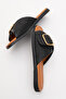 Dericlub Women's Single Belt Strap Slippers Real Leather Zy 8141 Black - 6