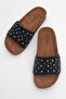 Women's Beaded Flat Slippers Black - 5