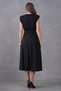 Women's Stretchy Crepe Fabric Degaje Collar Padded Shoulders Flared Cut Midi Length Black Homecoming Dress 77129 - 4