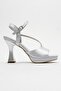 Women's Stone Platform Heeled Shoes Silver Satin - 2