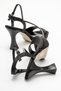 Women's Stone Platform Heeled Shoes Black Satin - 4