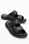 Dericlub Men's Double Strap Slippers Real Leather Dc 1182 Black - 2