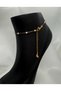 Elegant Clover Figured Gold Color Steel Anklet with Pearl Detail - 4