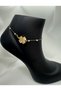 Elegant Clover Figured Gold Color Steel Anklet with Pearl Detail