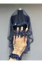 Amour Sparkling Sequin and Beads Decorated Modern Henna Veil Set Navy Blue - 4