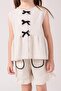 Girls' Linen Cream Ruffle Shorts and Bow Blouse Set - 6