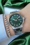 Zircon Stone 5Atm Waterproof Green Dial Steel Women's Wristwatch with Calendar and Bracelet Gift