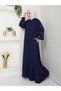 Women's Hijab Prayer Dress Medina Silk Zippered Mevlana Flared Floral Patterned Ferace Abaya with Pockets - 4