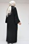 56009 Large Size Sleeve Garnished Etamin Abaya Ferace - Black - 5