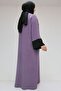 56008 Large Size Sleeve Garnished Etamin Abaya Ferace - Lilac-Black - 4