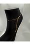 Modern Stylish Zircon Stone and Pearl Detailed Bow Figure Gold Color Steel Anklet - 2