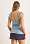 Women's Light Blue Strap Ruffle Lycra Camisole Blouse Blz-19000920 - 2