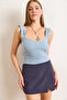 Women's Light Blue Strap Ruffle Lycra Camisole Blouse Blz-19000920