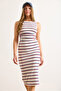 Women's White Drape Detailed Striped Stretchy Dress Elb-19002463 - 5