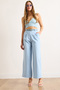 Women's Blue Buttoned Pleated Palazzo Double Trousers Pnt-19000355