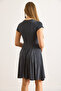 Women Anthracite Modal Short Sleeve Fragmented Mini Bell Dress Elb-19002474 - 7