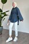 Wide Sleeve Drawstring Light Blue Denim Tunic - 2
