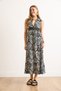 Women's Black Shirt Collar Elastic Waist Long Dress Elb-19002468 - 4