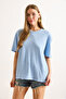Women's Blue Washed Comfortable Fit T-Shirt Tsh-19000931 - 5