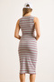 Women's Gray Drape Detailed Striped Stretchy Dress Elb-19002463 - 7
