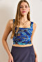 Women's Blue Lined Tulle Blouse Blz-19003042 - 3